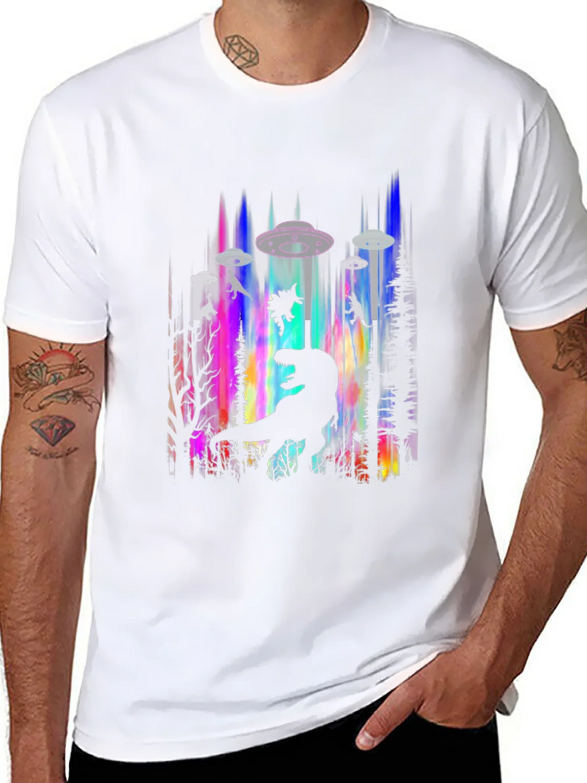 Dinosaur Alien Abduction Graphic Tee