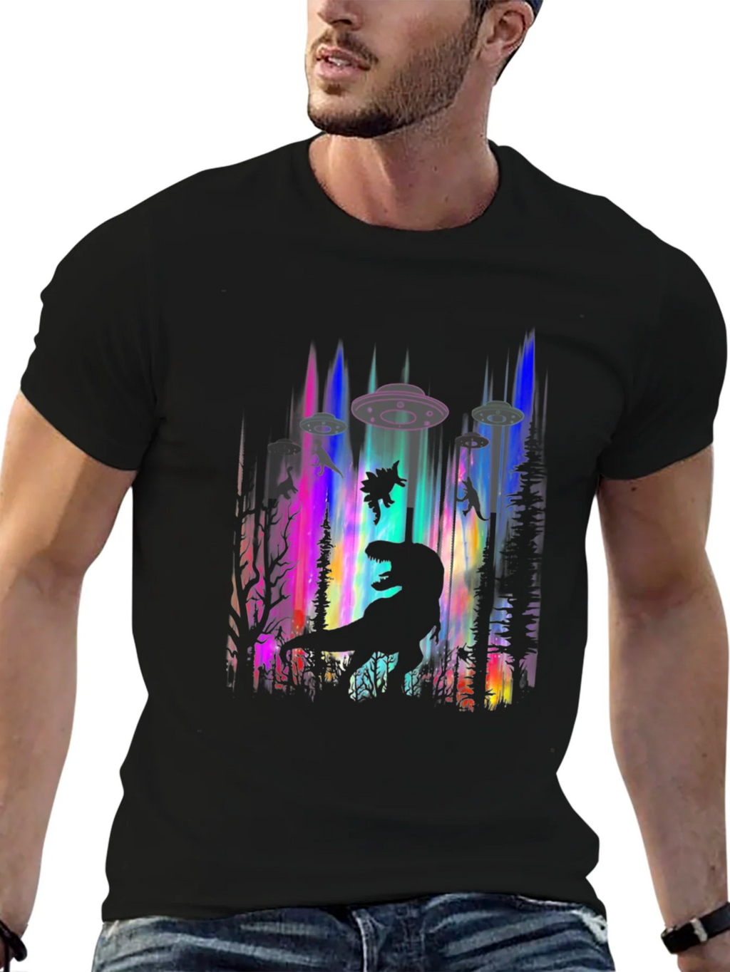 Dinosaur Alien Abduction Graphic Tee