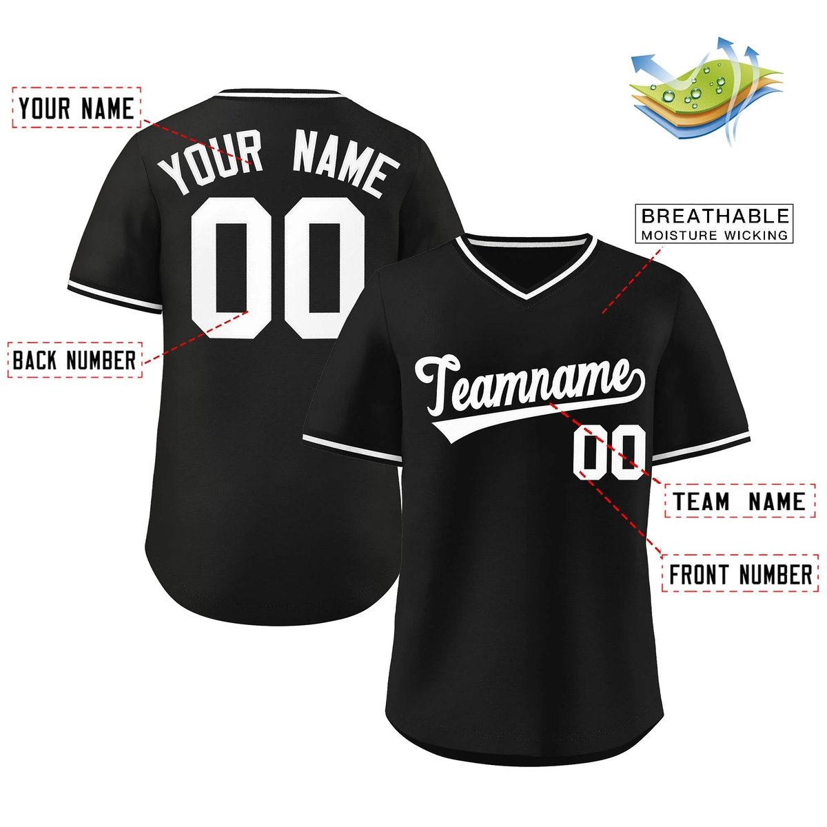 Custom Black White Classic Style Outdoor Authentic Pullover Softball Jersey