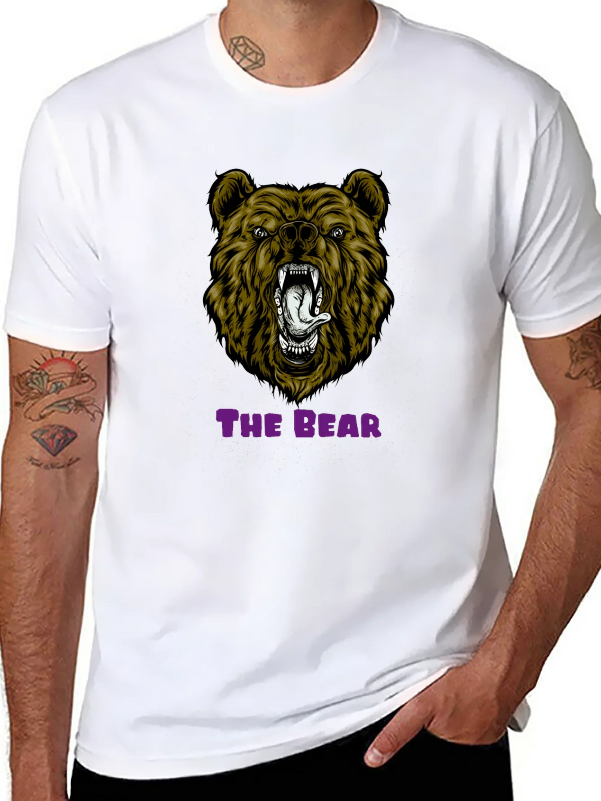 Bear Graphic Print T-Shirt - Mens Black Tee