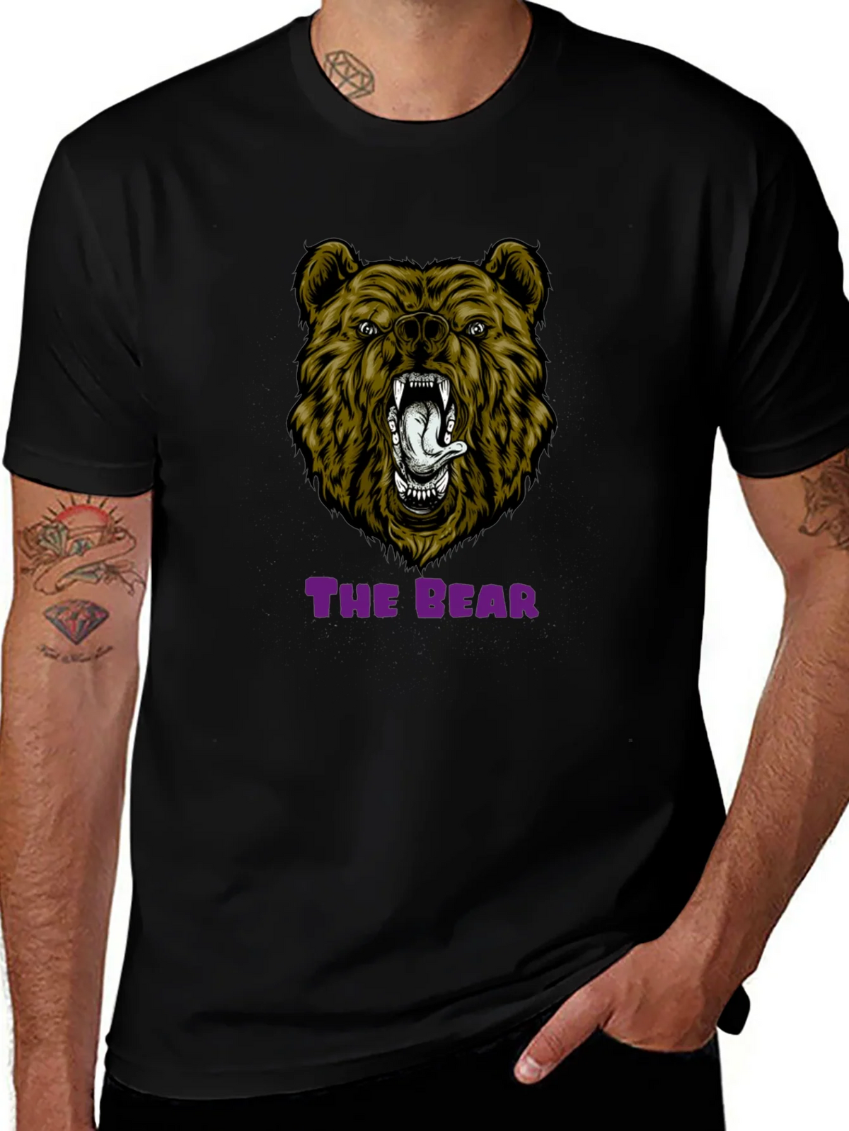 Bear Graphic Print T-Shirt - Mens Black Tee