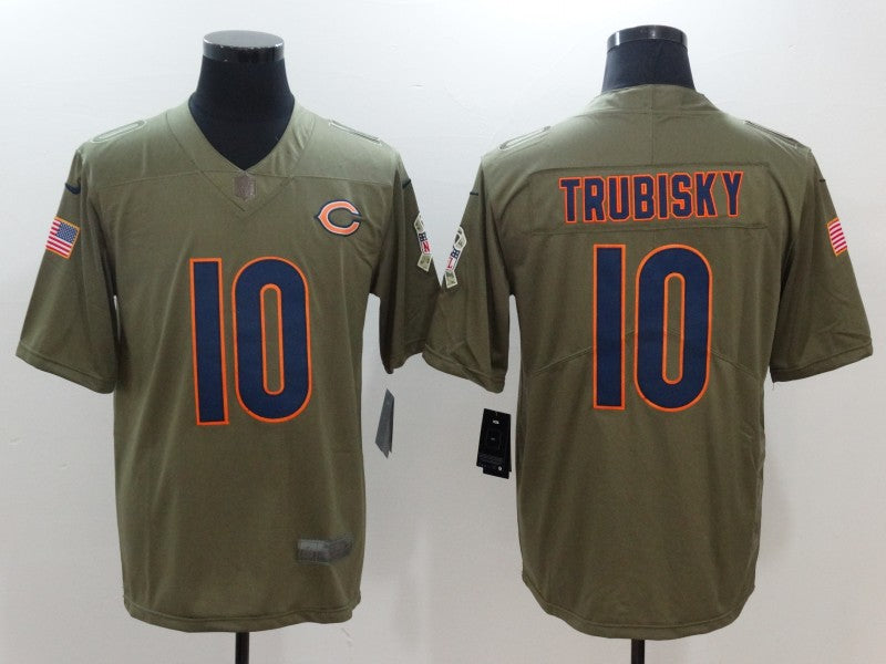 Men's Chicago Bears Mitch Trubisky #10 Army Green Game Jersey1