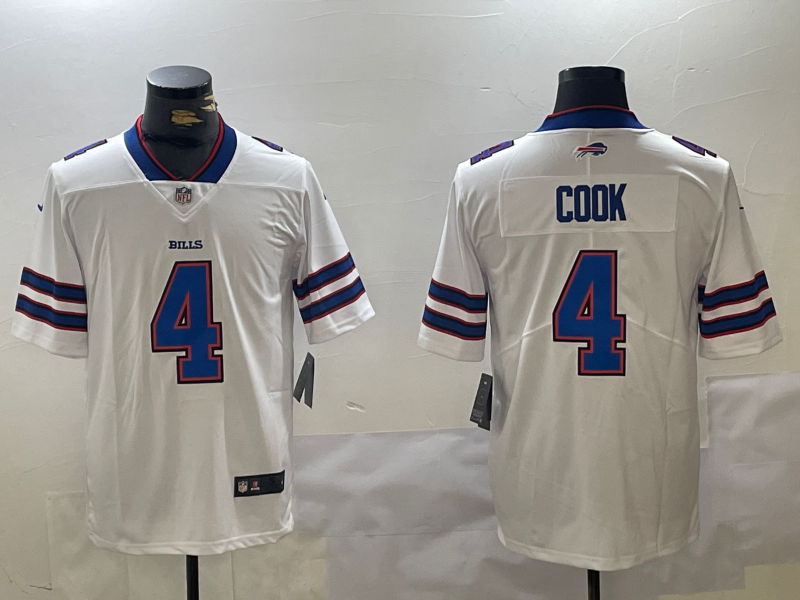 Men's Buffalo Bills James Cook #4 White Game Player Jersey1