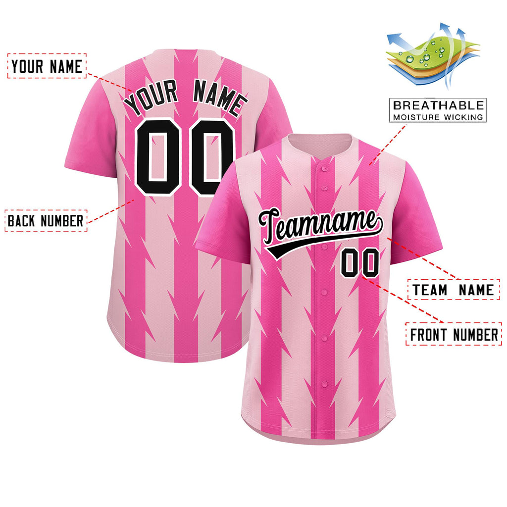 Custom Light Pink Pink Raglan Sleeves Blade Pattern Authentic Baseball Jersey