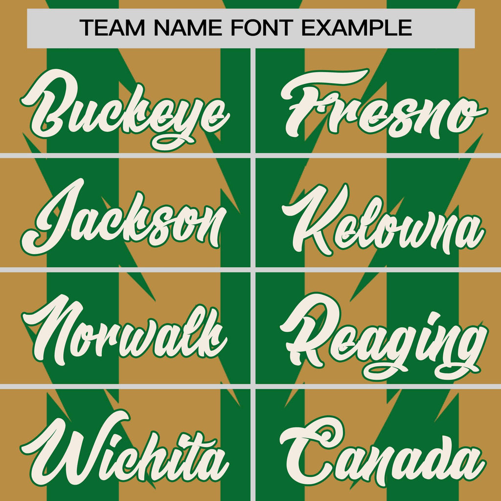 Custom Old Gold Kelly Green Raglan Sleeves Blade Pattern Authentic Baseball Jersey