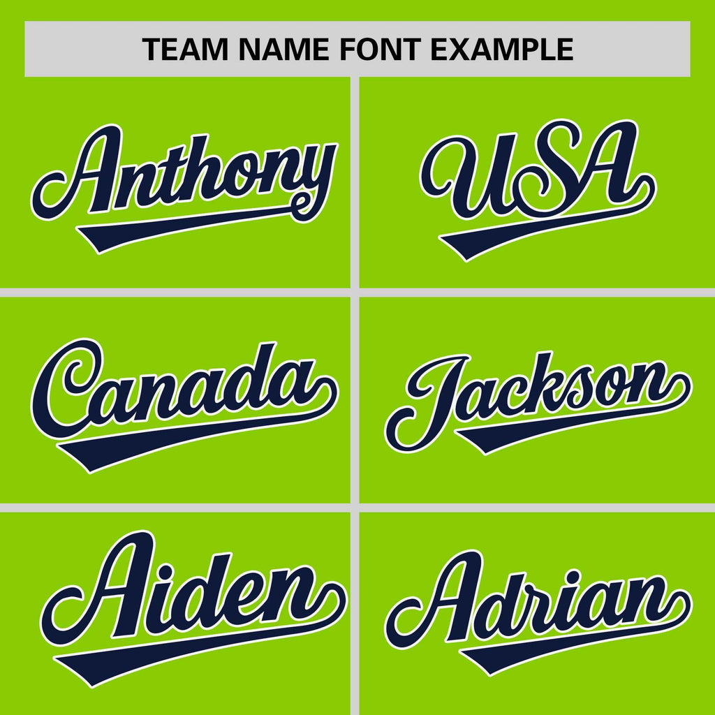 Custom Neon Green Navy Personalized Raglan Sleeves Design Authentic Baseball Jersey