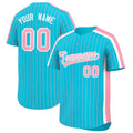 Custom Sky Blue Light Pink Pinstripe Personalized Side Two-tone Authentic Baseball Jersey