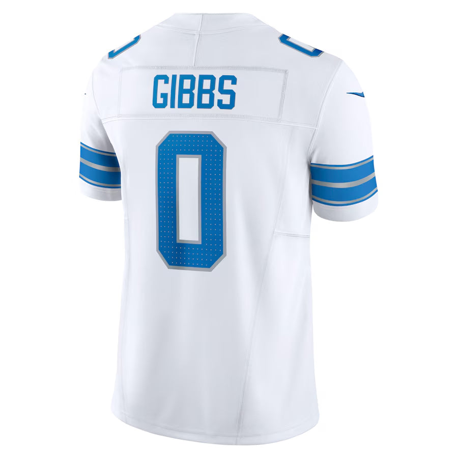 D.Lions #0 Jahmyr Gibbs Player White Vapor F.U.S.E. Limited Game Football Jerseys