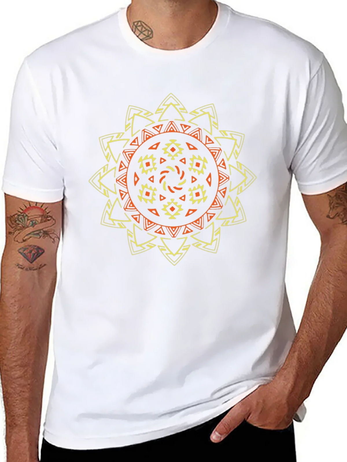 Tribal Sun Graphic Tee - Stylish Black T-Shirt