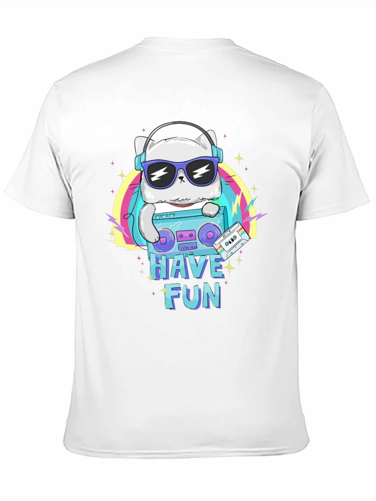 Cool Cat Boombox Graphic T-Shirt - Black Cotton Tee