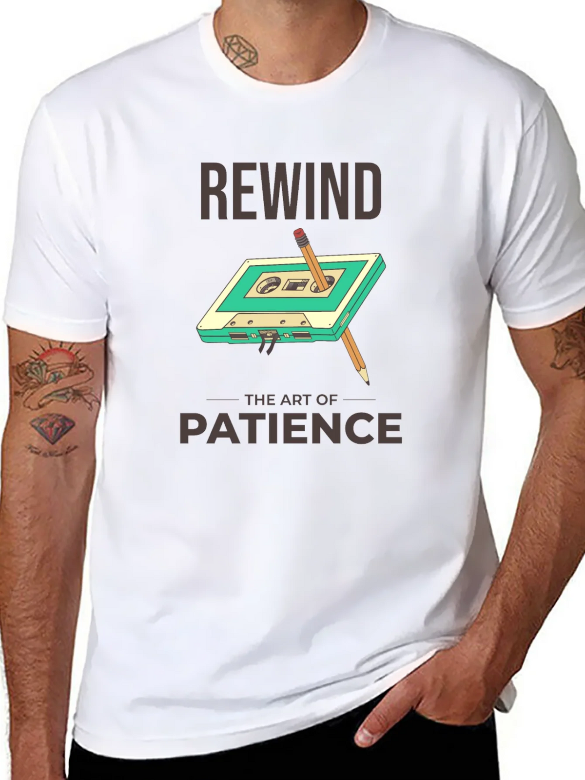 Rewind Patience Graphic Tee - Retro Cassette Design