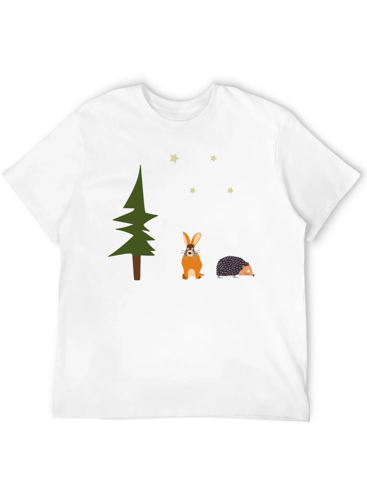 Whimsical Forest Tee: Rabbit Hedgehog and Stars